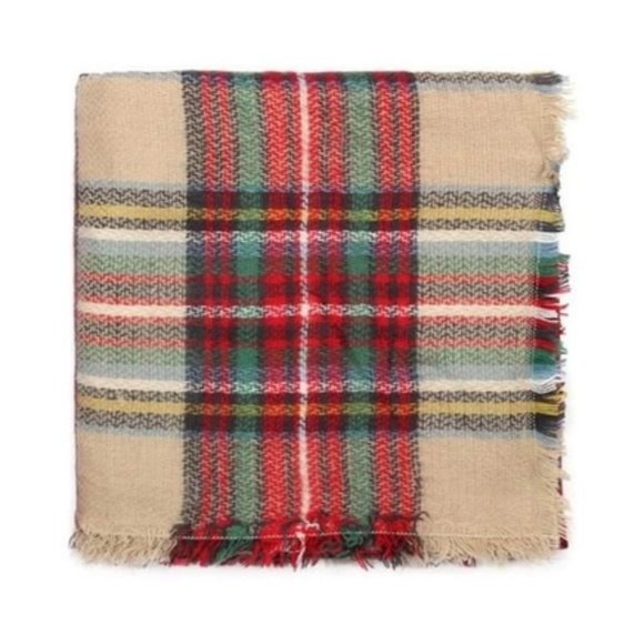 TAN Plaid Printed Oversized fall winter scarf - Picture 4 of 7